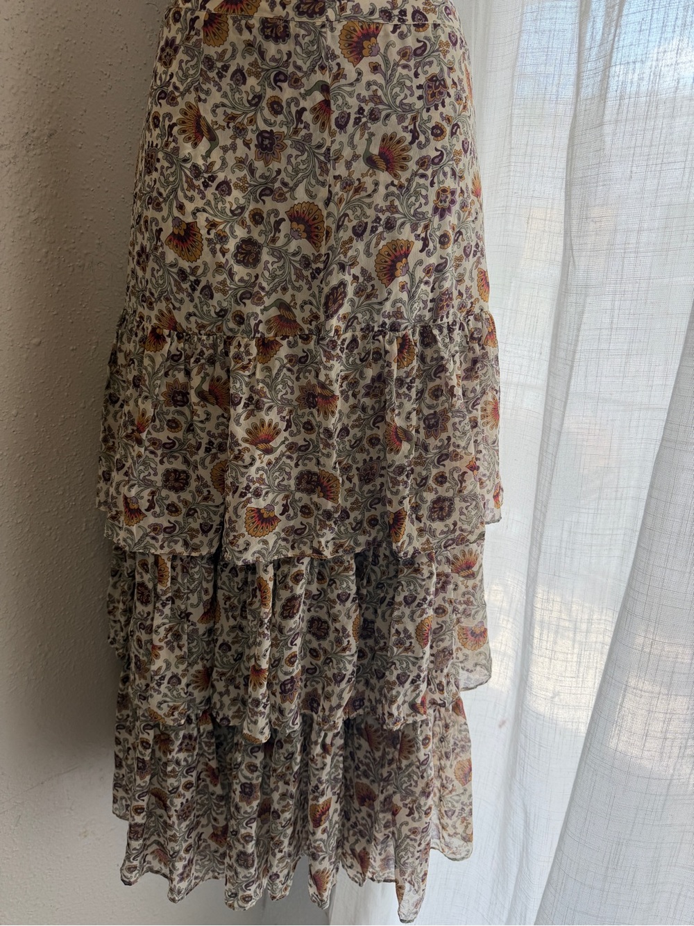 Veronica Beard Cream Maxi Skirt with Mustard & Olive Floral Print